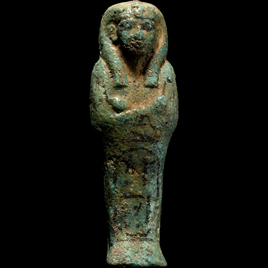 Egyptian Turquoise Blue Glazed Faience Shabti with Cartouche of Kedmerut