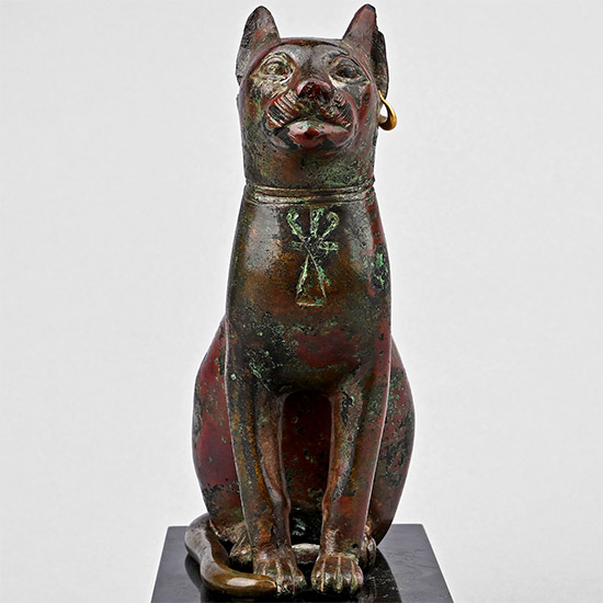 The Clayton Large Egyptian Bronze Seated Cat Statue of the Goddess Bastet