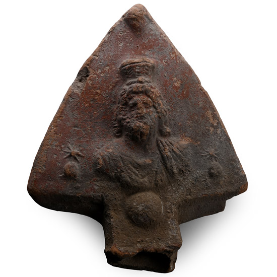 Roman Terracotta Lamp Handle with the Bust of the God Jupiter-Serapis