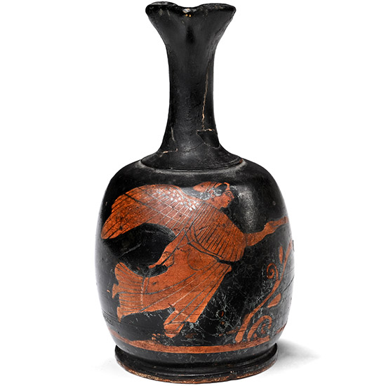 Greek Red Figure Ware Squat Lekythos with the Goddess Nike