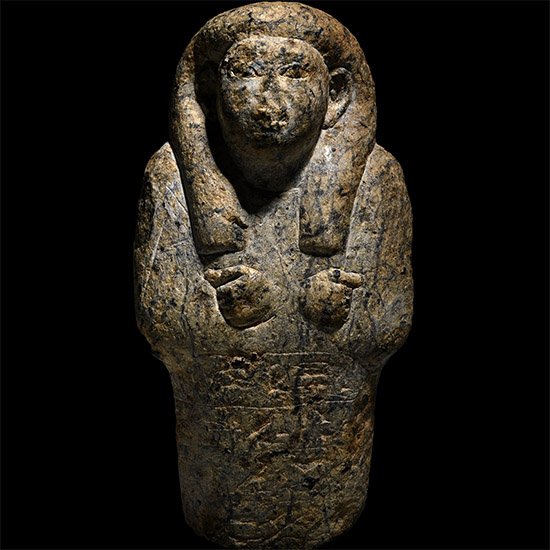 Egyptian Yellow and Black Serpentine Hieroglyphic Shabti