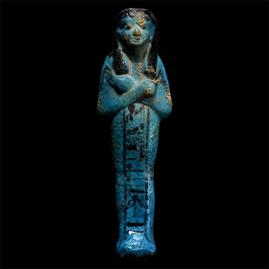 Egyptian Blue Glazed Hieroglyphic Shabti