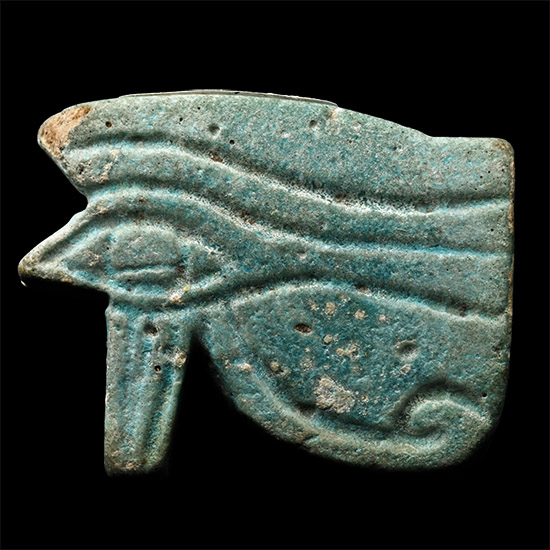 Egyptian Blue Glazed Faience Wedjat Eye Amulet