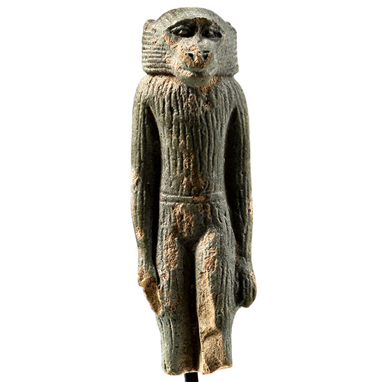 Egyptian Faience Amulet in the Shape of a Striding Monkey