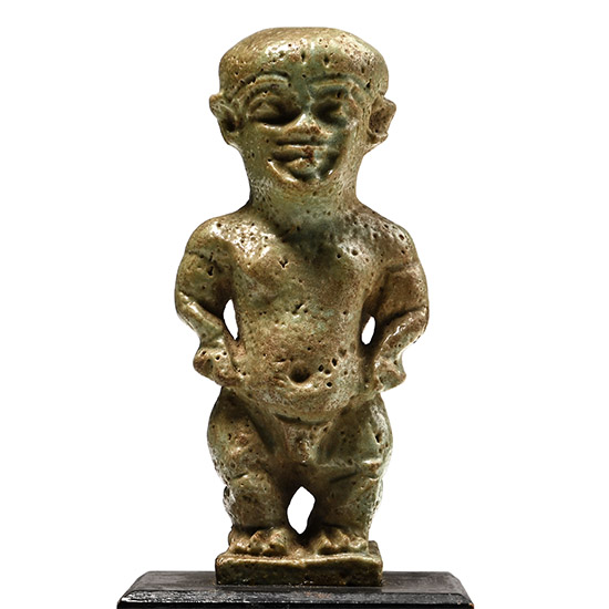 Large Egyptian Green Glazed Faience Bifacial Pataikos Amulet