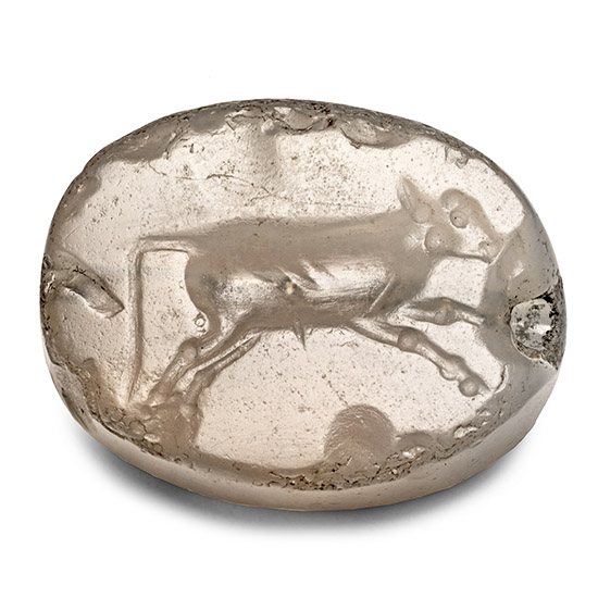 Graeco-Persian Chalcedony Scaraboid with Leaping Calf