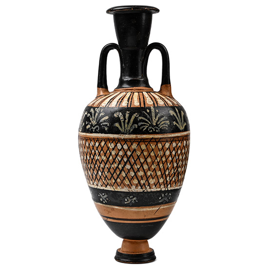Greek Terracotta Amphoriskos with Fishnet Pattern