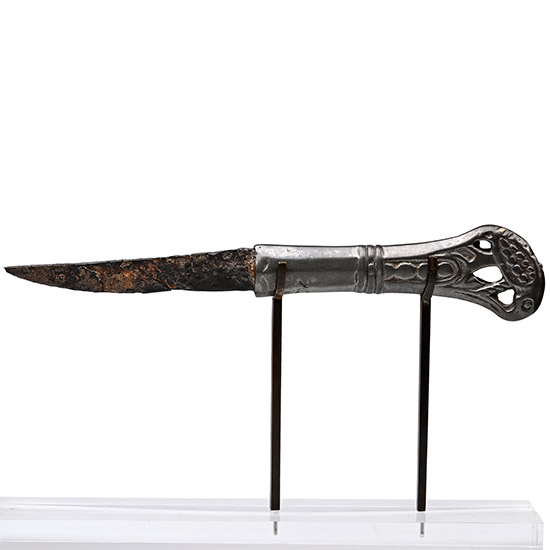 Western Siberian Iron Knife with Handle in the Shape of a Raptor