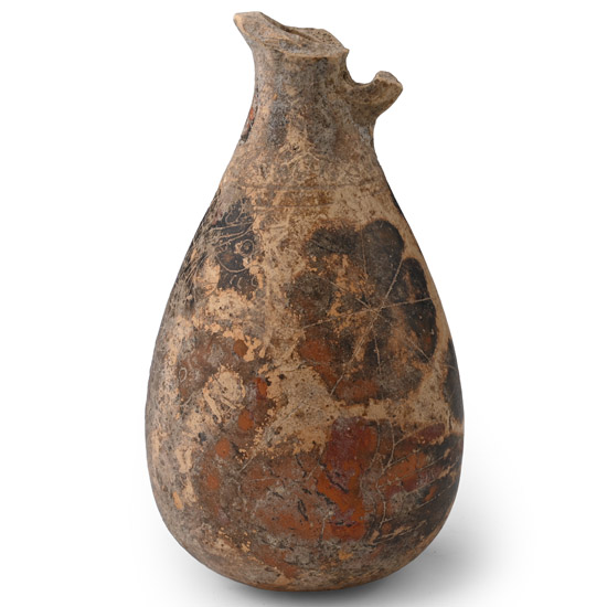 Corinthian Terracotta Round Alabastron with Lion and Swan