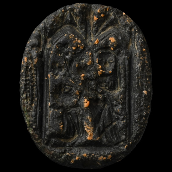 Medieval Bronze Seal Matrix with Madonna and Child