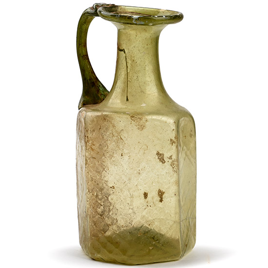 Byzantine Mould-Blown Octagonal Green Glass Jug