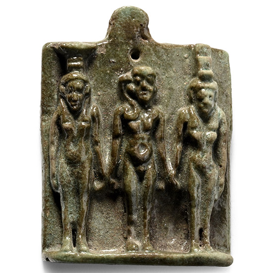 Large Egyptian Green Glazed Faience Triad Amulet