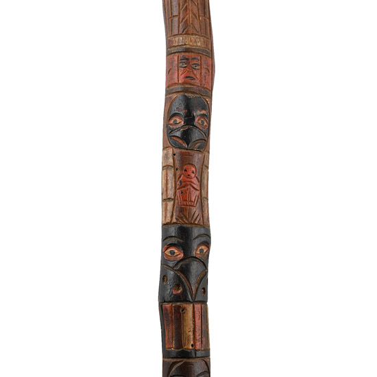 Native American Salish Carved and Painted Birch Totem Staff