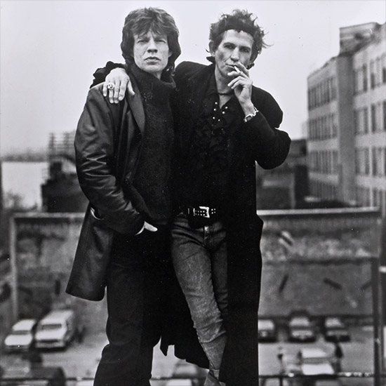 Mick Jagger and Keith Richards of Rolling Stones ’Voodoo Lounge Rooftop Portrait’ Press Photograph by Sante DOrazio