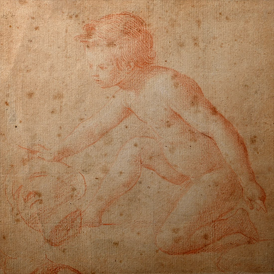 Old Master Drawing of a Kneeling Boy, Italian School