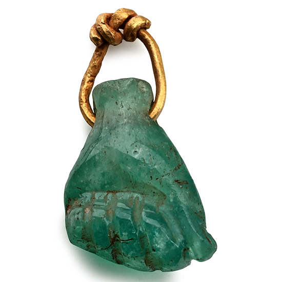 Egyptian Emerald Hand Amulet on Gold Loop