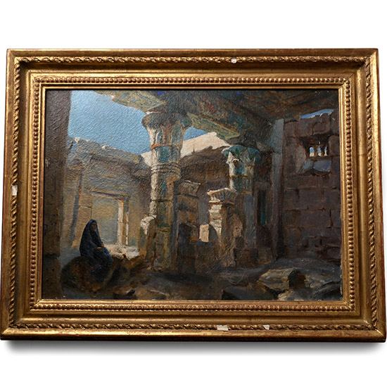 Framed Oil Painting on Canvas of a Temple at Thebes by Dimitri Gnedko