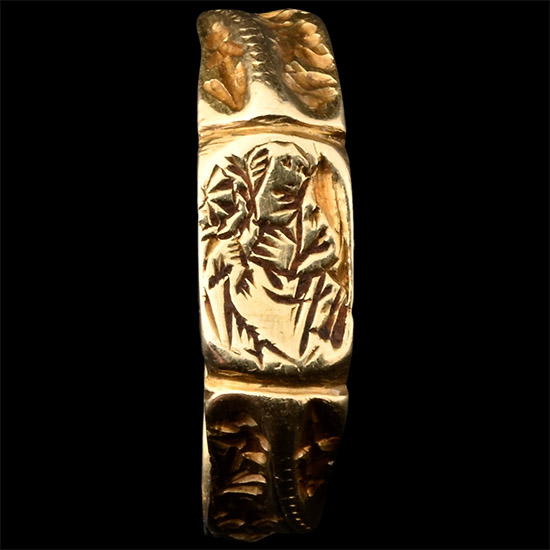 Medieval Gold Iconographic Ring with Saint Catherine