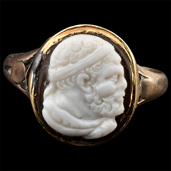 Renaissance Sardonyx Cameo of a Bearded Man in a Later Gold Ring