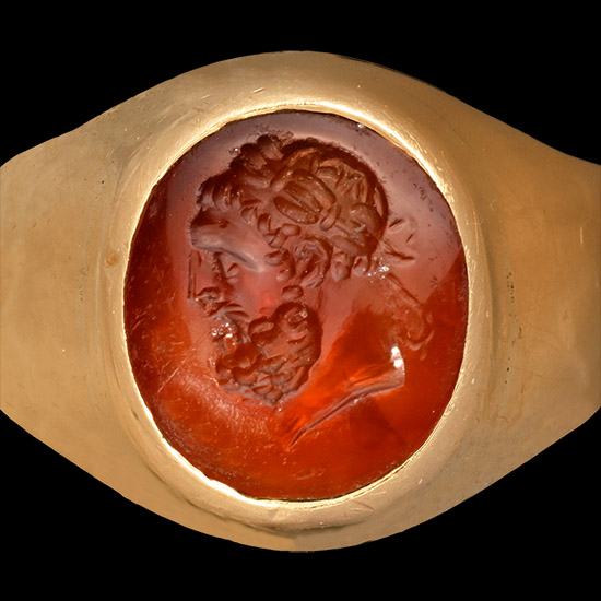 Roman Carnelian Gemstone of Hercules in Later Gold Ring