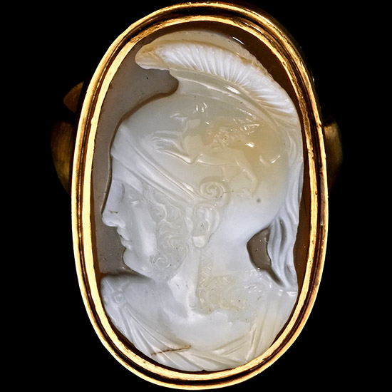 Post Medieval Agate Cameo of a Greek Warrior in Gold Ring