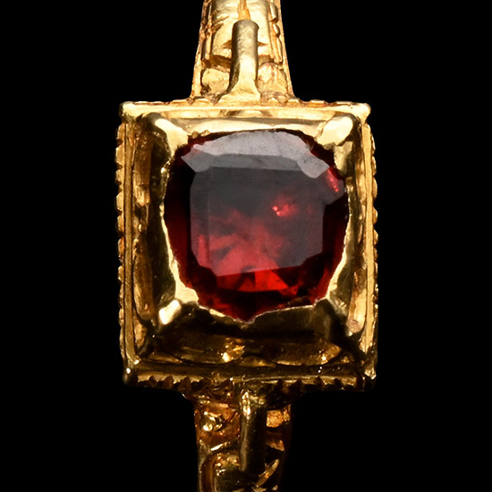 Renaissance Gold Ring with a Table-Cut Garnet