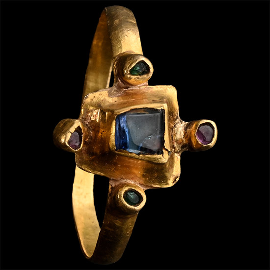 Medieval Gold Bishop’s Ring with Sapphire and Satellite Gemstones