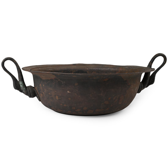 Post Medieval Bronze Bowl with Swan-Necked Handles