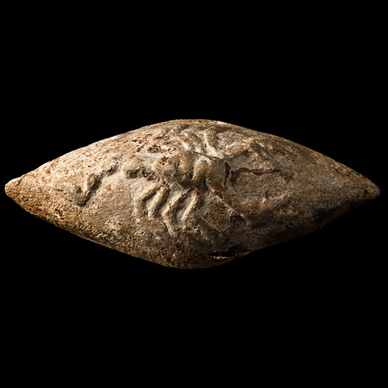Greek Lead Slingshot with Scorpion and Thunderbolt of Zeus