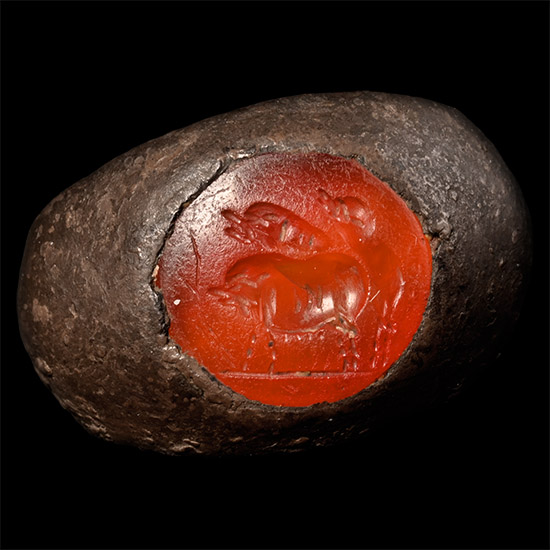Roman Silver Ring with Carnelian Gemstone of Mating Pigs