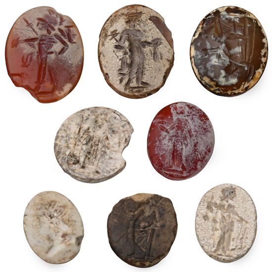 Large Roman Carnelian and Other Burnt Gemstone Collection