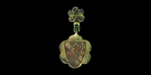 Medieval Gilt-Bronze Enamelled Howard Family Heraldic Horse Harness Pendant with Hanger