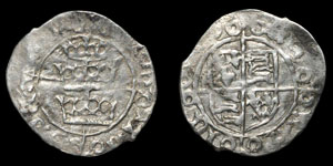 Irish Tudor Hammered Coins - Henry VII - Dublin - Three Crowns Halfgroat