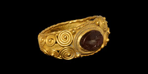Gold Intaglio Ring with Dove on Olive Branch