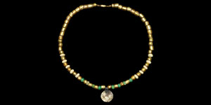 Scandinavian Gold Foiled Glass Bead and Coin Pendant Necklace