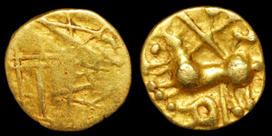 Celtic Iron Age Coins - Gallo Belgic - Ambiani - Gold Defaced Die Quarter Stater