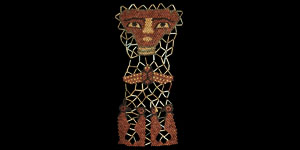 Beaded Mummy Mask with Scarab and Figures