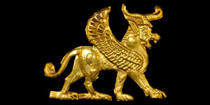 Near Eastern Assyrian Gold Winged Bull Mount