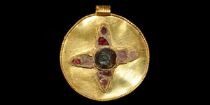 Gold and Garnet Disc Pendant