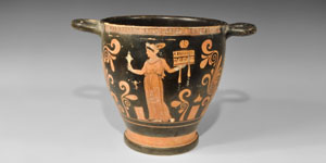 Greek Apulian Skyphos with Odysseus and Penelope