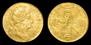 English Milled Coins - Charles II - 1677 - Gold Guinea