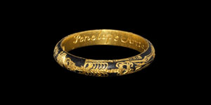 Gold Enamelled Ring with Full Skeleton and Multiple Emblems