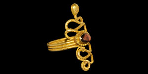 Gold Serpent Ring with Garnet