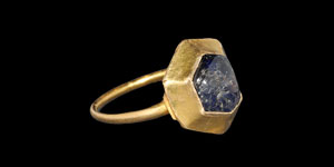 Medieval Large Gold Ring with Sapphire Cabochon