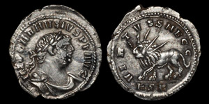 Ancient Roman Imperial Coins - Carausius - Virtus Radiate Lion Denarius