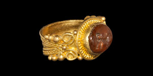 Roman Gold Ring with Dog Intaglio