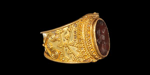 Roman Gold Ring with Minerva Intaglio