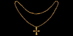 Byzantine Heavy Gold Pectoral Cross Pendant with Chain