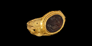 Roman Gold Ring with Achilles and Patroclus Intaglio