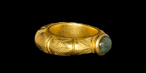 Gold Patriarchs Ring with Carved Emerald